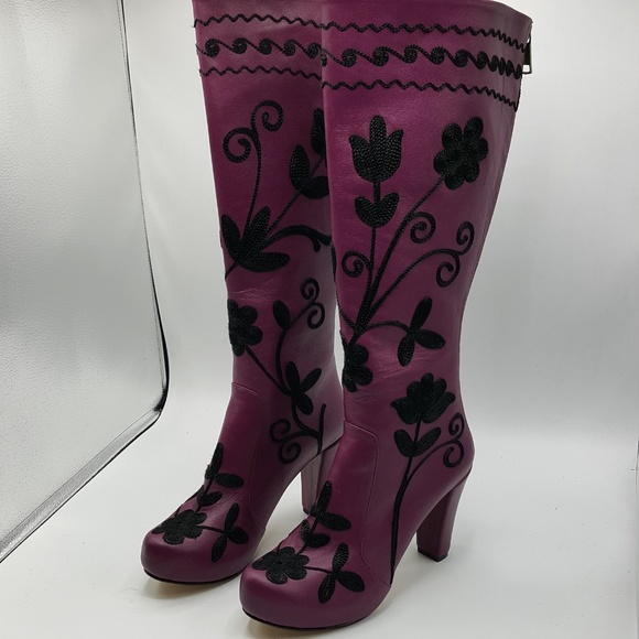 handmade Shoes - Leather Handembroidery Knee High Women's Boots